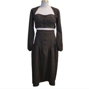 Lani The Label | 2 Piece Skirt Set Sweet Heart Button Crop Top Midi Skirt Black